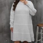 Plus Size Round Neck Long Sleeve Sweater Dress ingrey