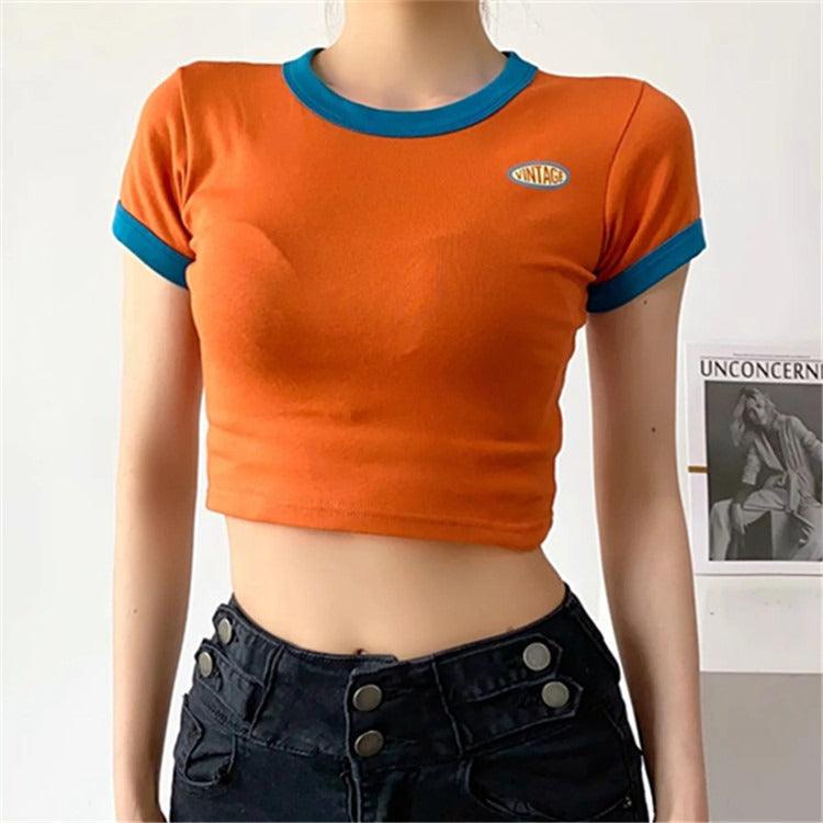 High Round Neck Leaky Umbilical T Shirt Spicy Girl Top - runwayfashionista.com