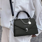 Chain PU Leather Handbag with Detachable Shoulder Strap - Black & Ivory