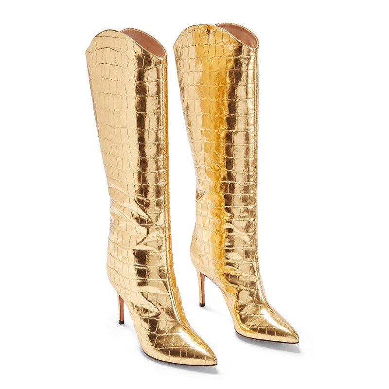 Slip on Gold Knee High Boots