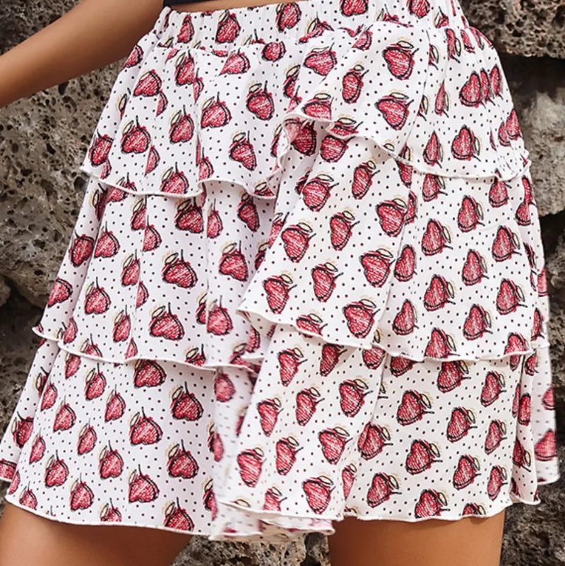 Layered Printed Mini Skirt - white