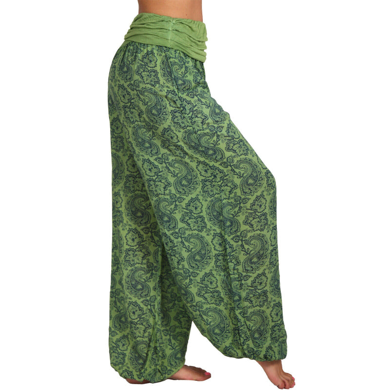 High-Waist Digital Print Wide Harem Pants