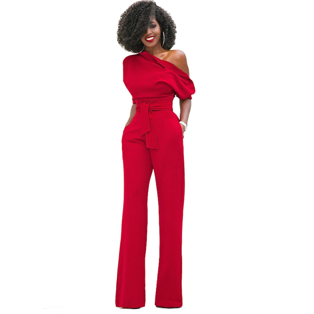 Diagonal collar button up jumpsuit - runwayfashionista.com