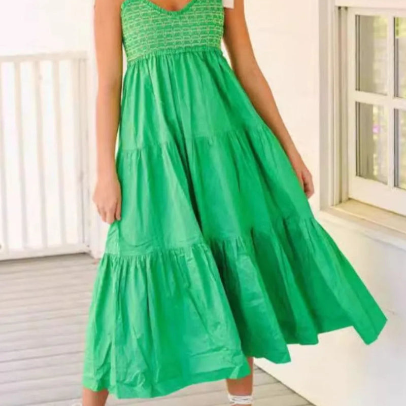 Tiered Tie Shoulder  Dress - runwayfashionista.com