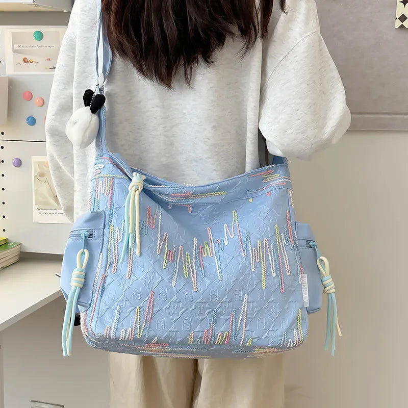 Contrast Texture Shoulder Bag - Runwayfashionista.com