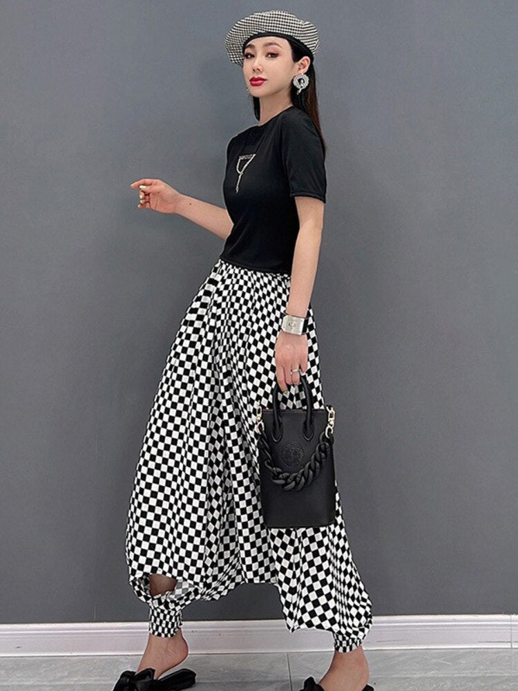 High Waist Loose Slim Check Harlan Pants - runwayfashionista.com