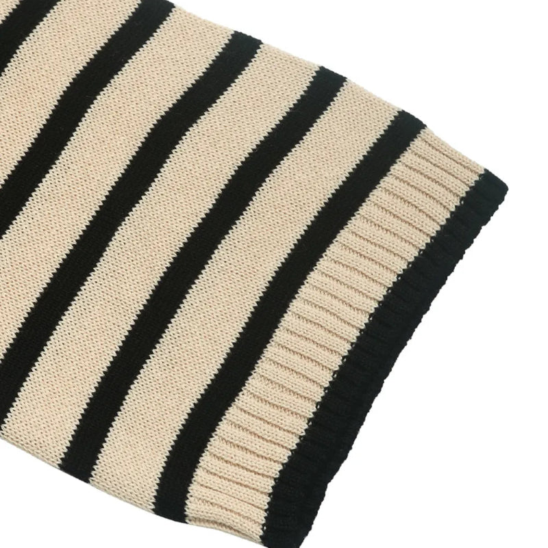 Striped Round Neck Long Sleeve Knit Top - runwayfashionista.com