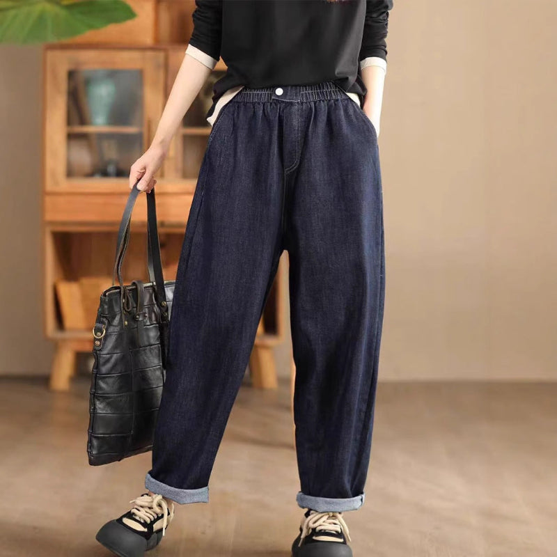 Retro Loose Harem Jeans with Elastic Waist