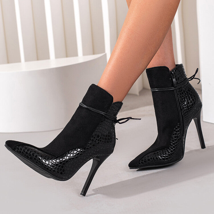 Lace Up Stiletto Pointed Toe Ladies Short Boots - runwayfashionista.com