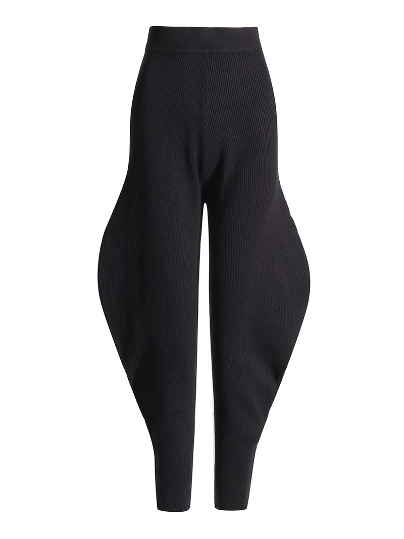 High Waist Silhouette Knitted Fleece Covering Pants - runwayfashionista.com