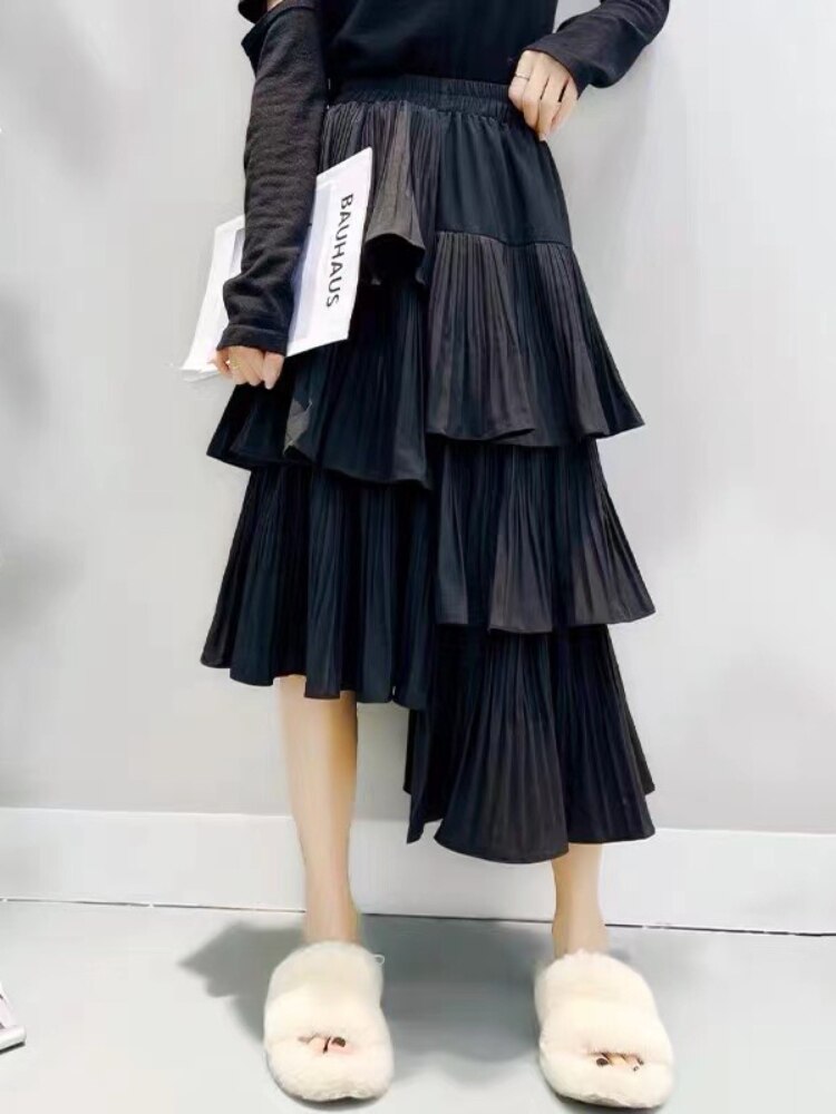 Shirring Cake Ruffles Skirts - runwayfashionista.com