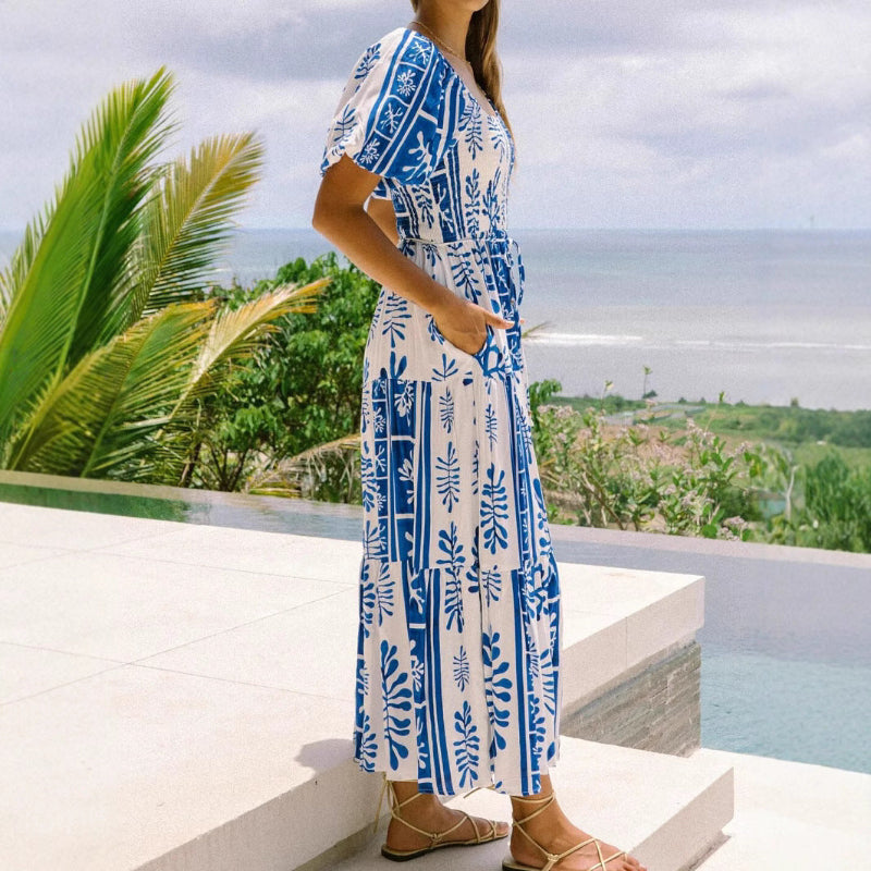 One Shoulder Multi-Way Pocket Maxi Dress - Blue