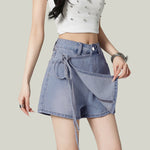 Two-Piece A-Line Denim Skirt Shorts