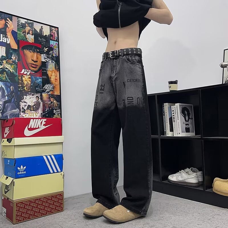Gemini saidLetter Printed Gradient Jeans: The Summer Statement - black