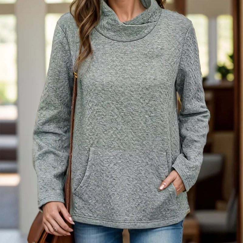 Pocketed Turtleneck Long Sleeve Sweatshirt -runwayfashionista.com