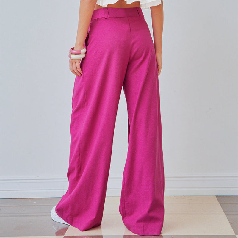 The Power Move: Rose Red Cotton-Linen Wide Leg Pants