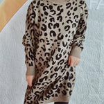 Leopard Round Neck Long Sleeve Sweater - runwayfashionista.com