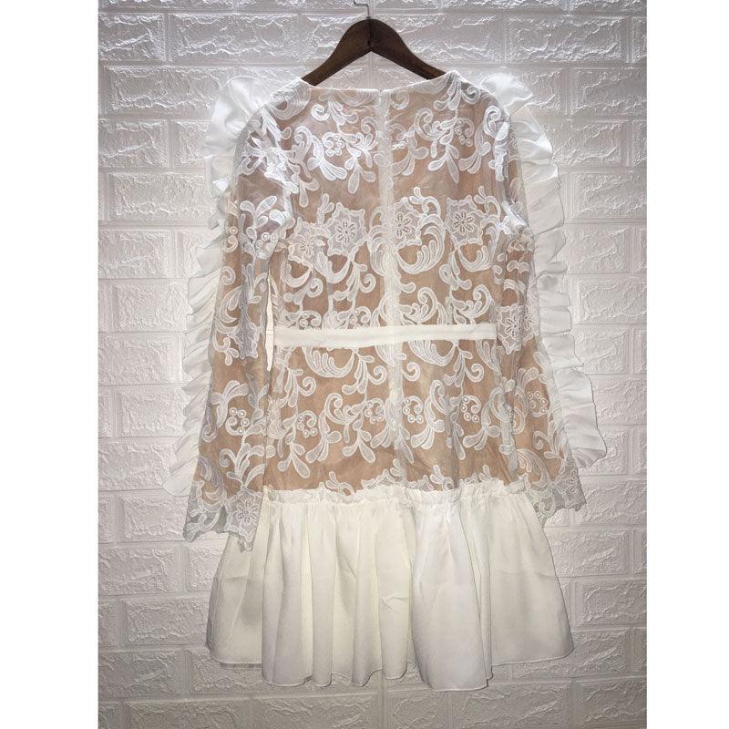 V-neck Ruffle Lace Mini Dress
