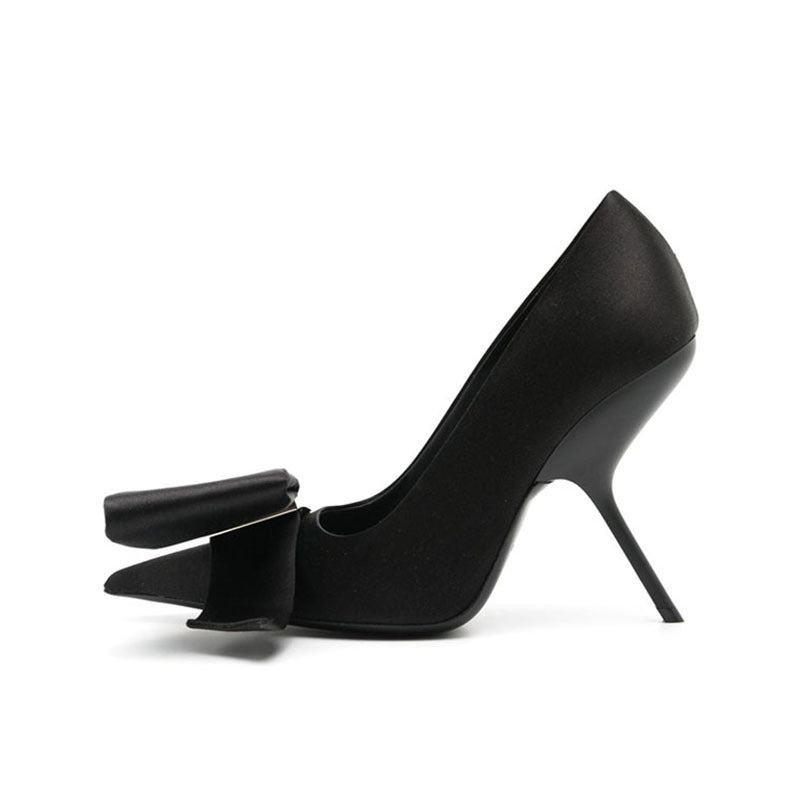 Pointed Bow Elegant Fine Heels - runwayfashionista.com