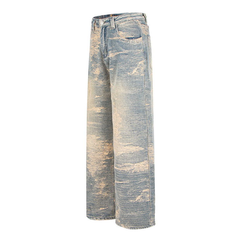 Washed Distressed Straight Loose Jeans