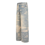 Washed Distressed Straight Loose Jeans