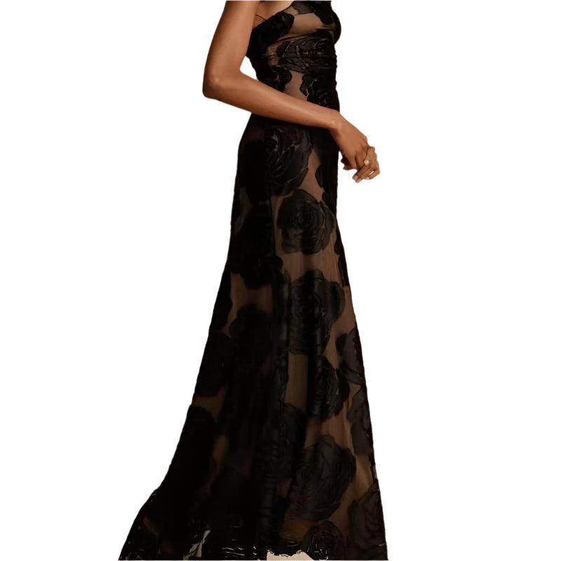 Floral Suspender Slanted Long Dress