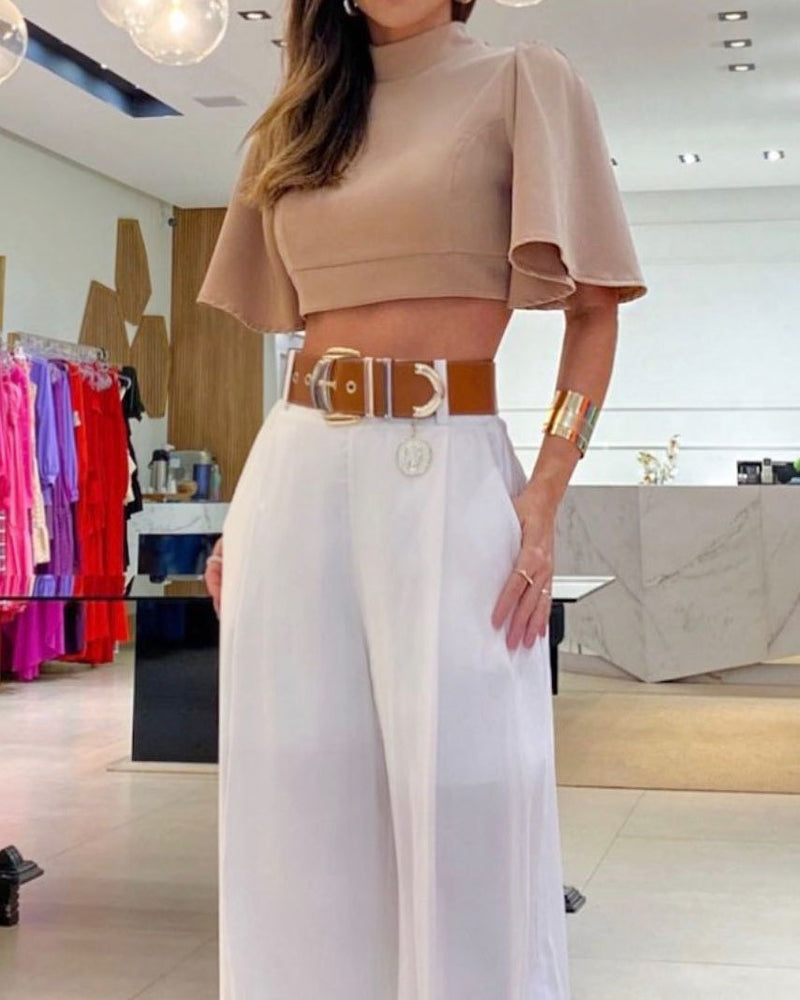 Sexy Cross Back Top Loose Wide Leg Pants Set - runwayfashionista.com