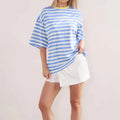Casual Striped Quarter Sleeve T - Shirt - runwayfashionista.com