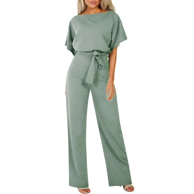 Button tied short sleeved jumpsuit - runwayfashionista.com