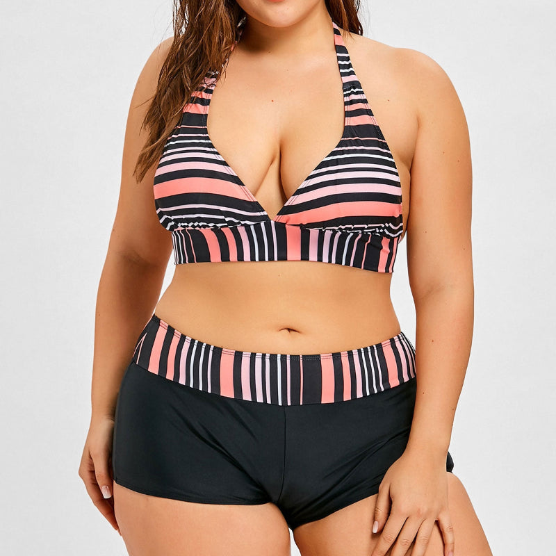 Striped Plus Size Plunge Bikini: Your New Beach Edge - runwayfashionista.com