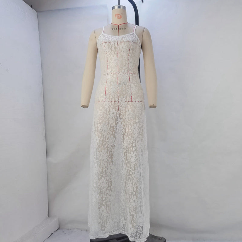 Lace See Through Midi Dress