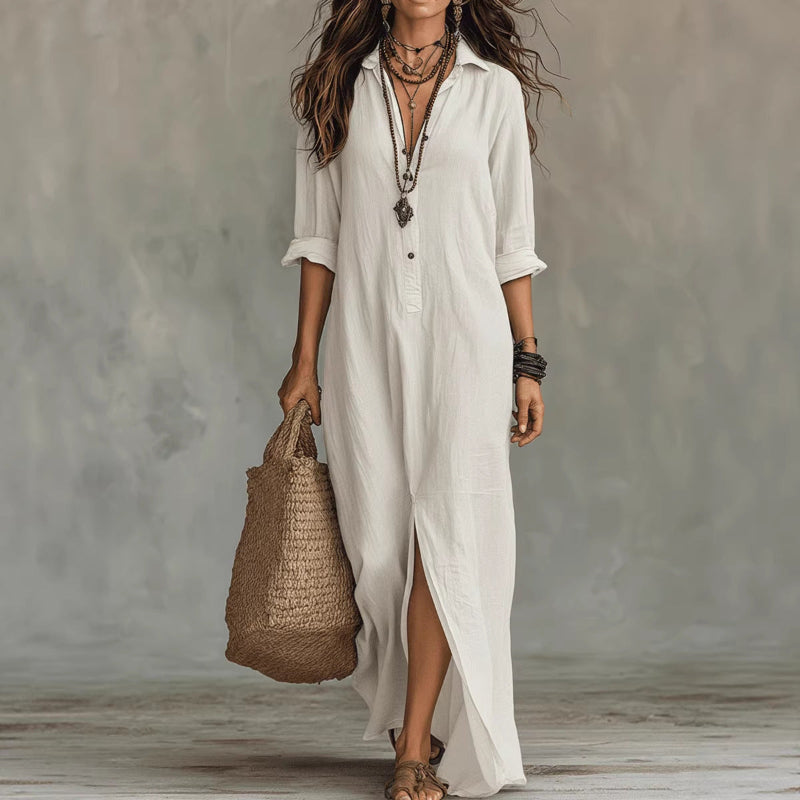 Long-sleeve Maxi Dress - white