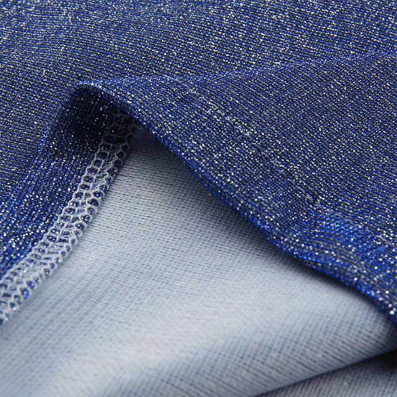 Close-up of blue glittery fabric with a textured surface