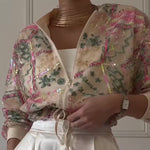 Embroidered Sequin Cropped Bomber Jacket