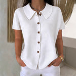 Turn-Down Casual Loose Fit Short Sleeve Shirt - white