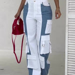 Contrast Pocket Cargo Jeans - white