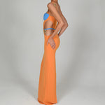 Colour Block Cut-Out Maxi Dress with Gold-Tone Details - Orange