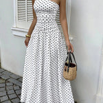 Elegant Polka-dot Off-shoulder Midi Dresses - white