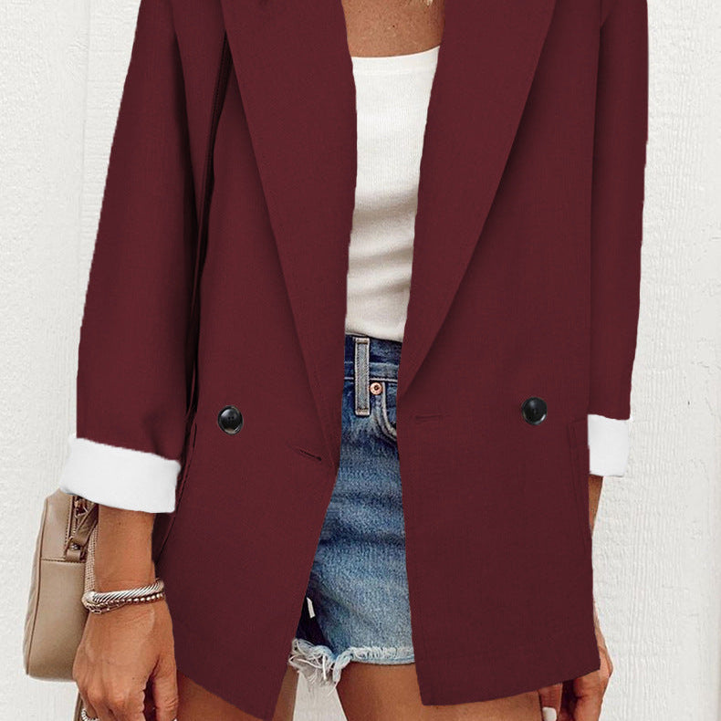 Single Breasted Long Sleeve Temperament Jacket - maroon