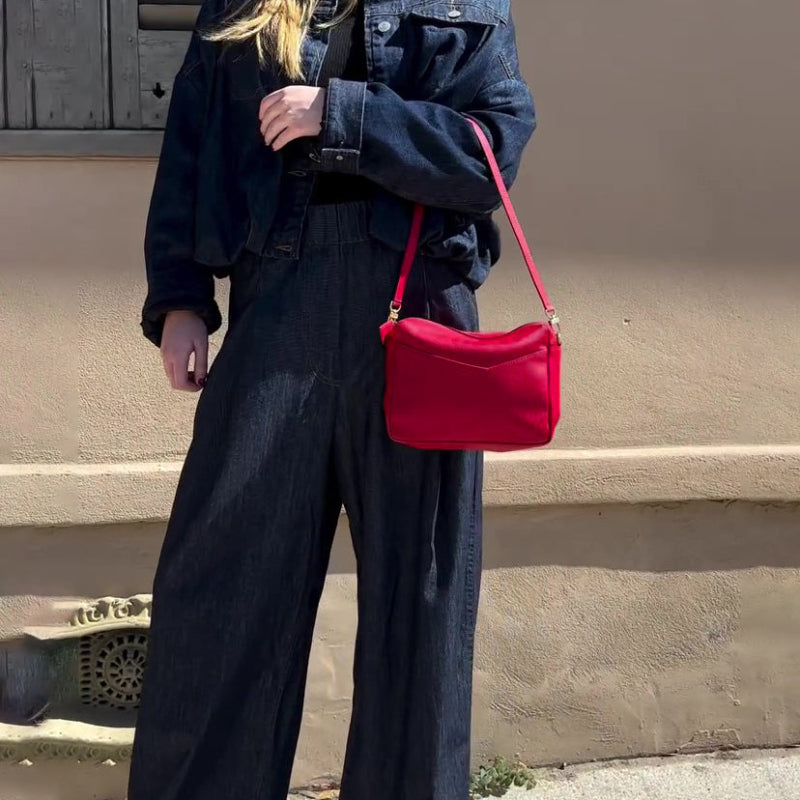 Dark Denim Oversized Jacket And Wide-Leg Pant Set
