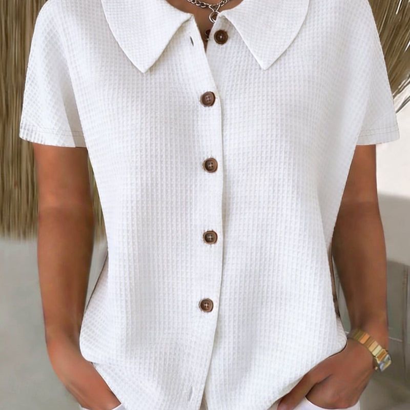 Turn-Down Casual Loose Fit Short Sleeve Shirt - white