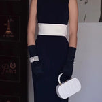 Black And White Contrast Bow Sleeveless Midi Dress