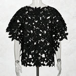 Black Floral Lace Cut-Out Short Sleeve Top