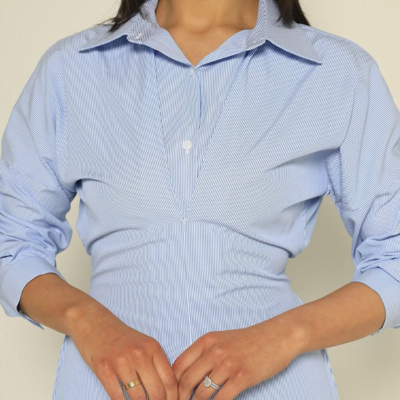 Blue Striped Single-breasted Maxi Shirt Dress