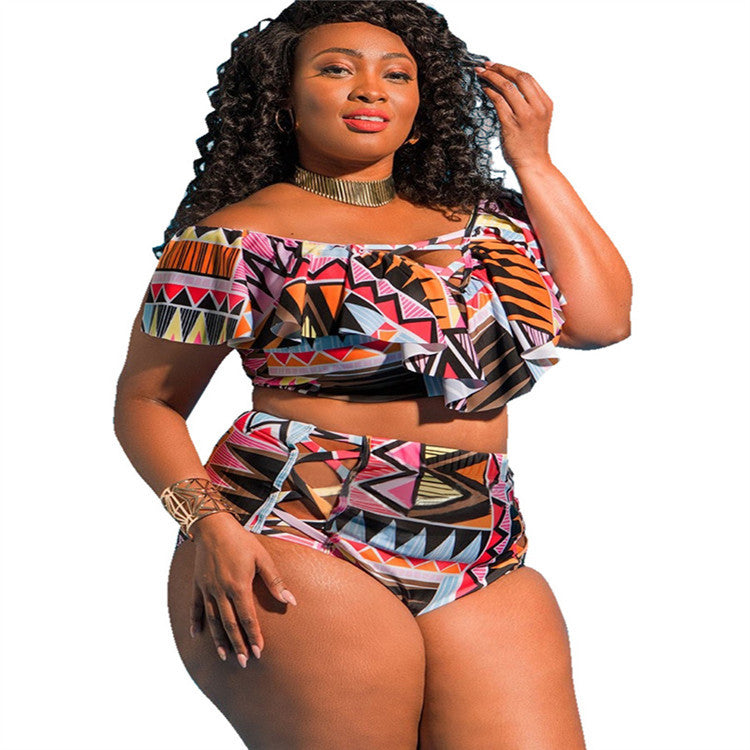 High Waist Printed Plus Size Bikini -runwayfashionista.com