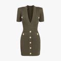 Knitted Short Sleeved V-neck Dress