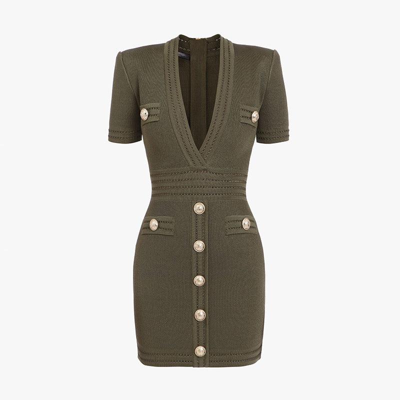 Knitted Short Sleeved V-neck Dress