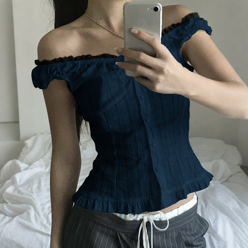 Spliced Buttoned Waist Slimming Spicy Girl Temperament Top