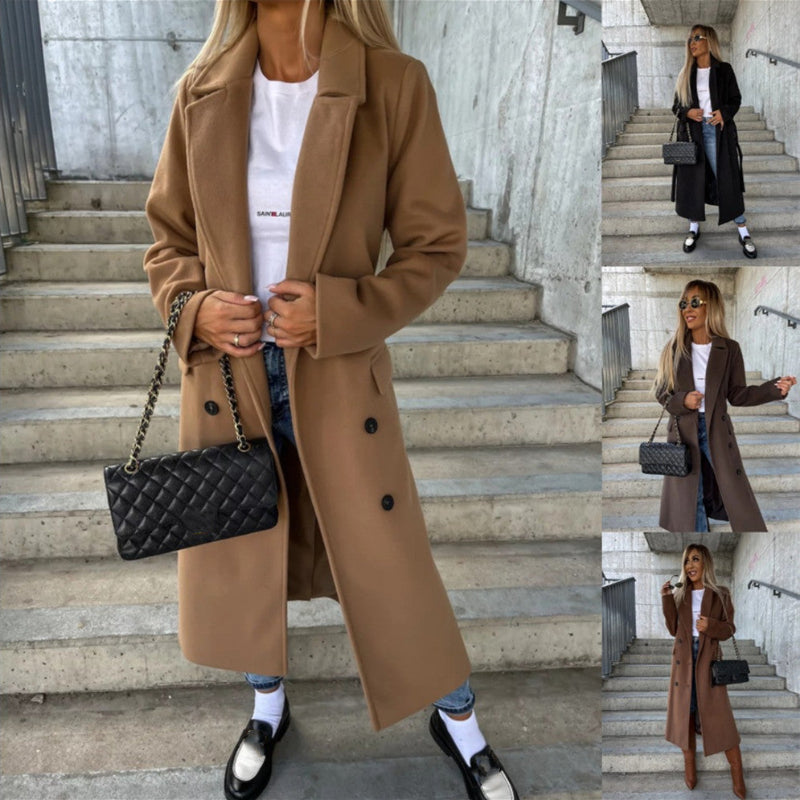Long Sleeve Coat With Belt - brown