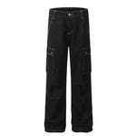 Retro Revival: The Ultimate Multi-Pocket Workwear Jeans - black